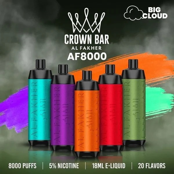 alfakhroil.com AL FAKHER CROWN BAR 12K(12000) Puffs 2% 5% Nicotine 20 ML of E-liquid Battery and Ejuice Display Battery Rechargeable (Type-C) Disposable Vape